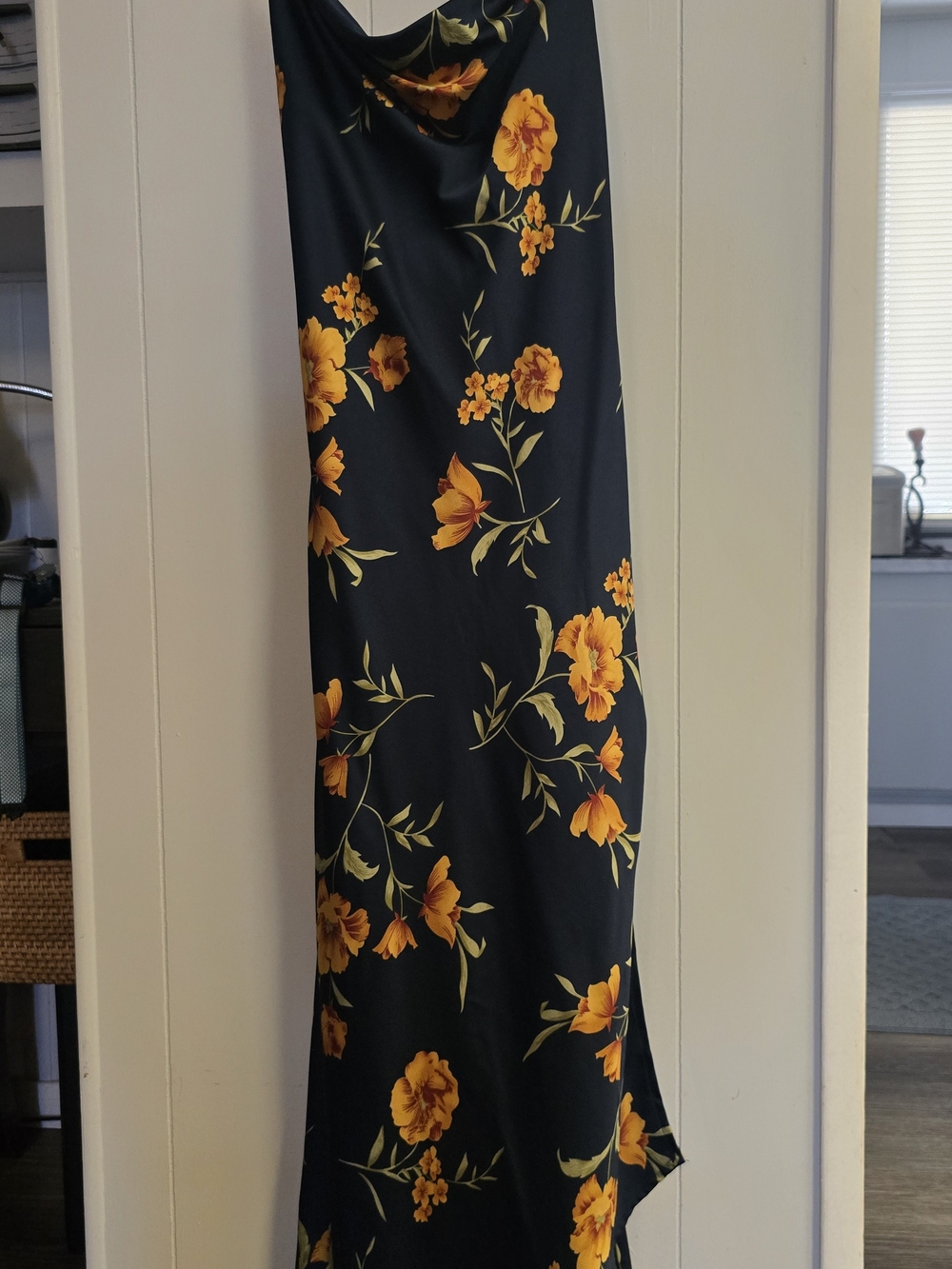 Astr Black Midi Slip Dress with Yellow Floral Print